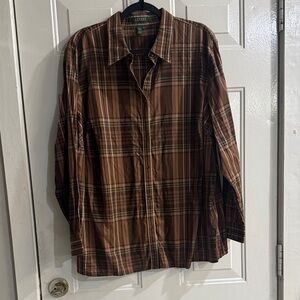 Lauren Ralph Lauren Brown Plaid Casual Button-Down Shirt